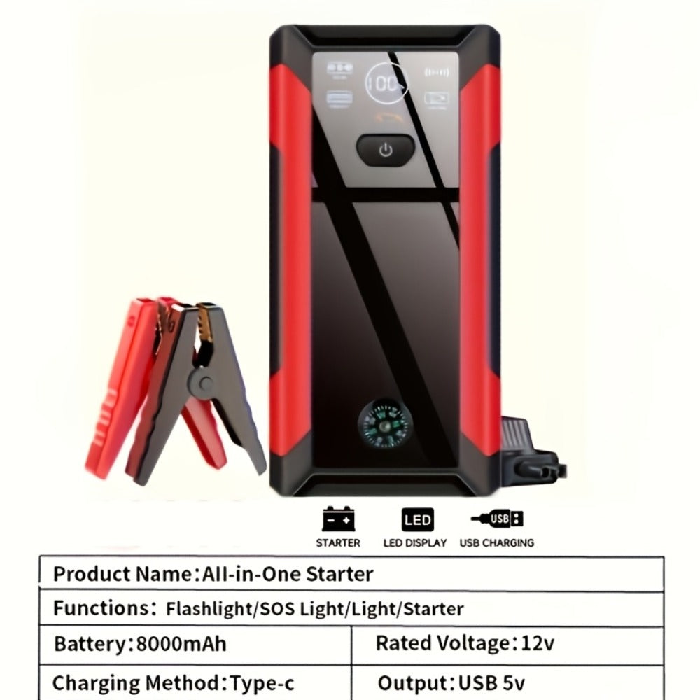 [Portable Car Jump Starter] 10000upgrade 7-in-1 Multi-Functional Emergency Jump Starter, Portable Car Battery Starter, Suitable For 2.64-Gallon Gasoline Or 2.38-Gallon Diesel Batteries, LED Emergency Lights, And Car Emergency Tools