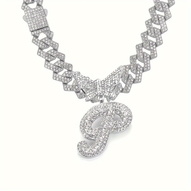 1pc Initial Letter Necklace for Men & Women - Cuban Link Chain with Butterfly Letter Pendant, - Alphabet, Suitable for Birthday/Father's Day/Mother's Day Gifts, Hip Hop Jewelry for,, Family