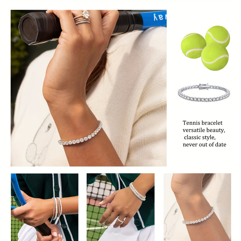 Tennis Bracelet 925 Sterling Silver 5mm 0.5-carat Moissanite, Exquisite Jewelry Gift, Suitable For Banquets And Dinners, Hip-hop, Couple Style, Wedding Gift, Anniversary Gift, Christmas And Birthday Gift