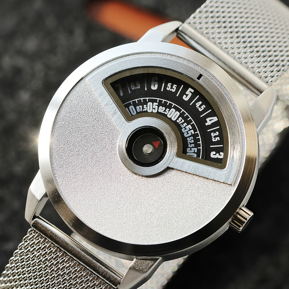 Modern Minimalist Watch - No Hands, Stainless Steel Strap, Quartz Movement, Battery-Powered (Non-Rechargeable) - Everyday & Formal Watch for Men & Women - Contemporary Industrial Design, Versatile Accessory, Sleek Timepiece, Premium Materials, Unique Time