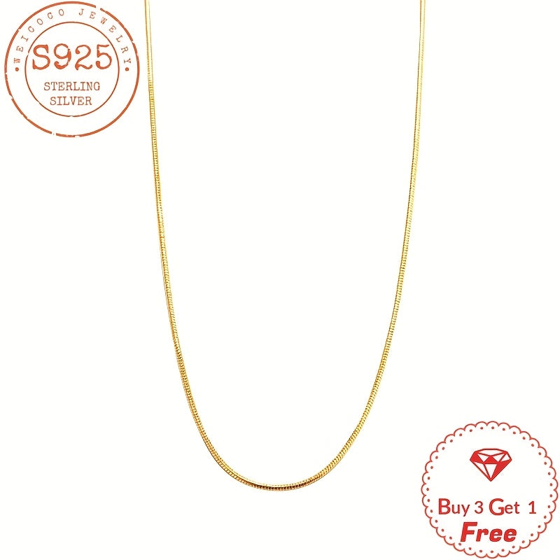 Pure Handmade, 24K gold plated 24K gold plated-plated 925 Silver 1mm Round Snake Chain, Perfect For Commemorations, Valentine'S Day, Mother'S Day, Christmas, Birthdays, Gifts For Him/her, Mother, Daughter, Comes In A Gift Box, Buy 3 Get 1 Free