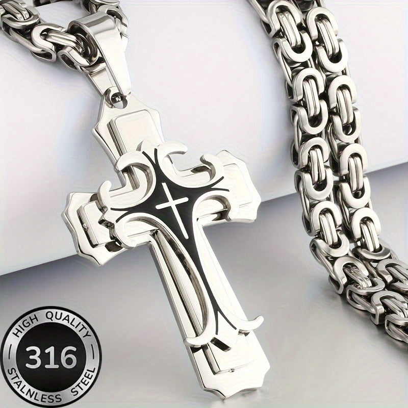 A Hypoallergenic, Elegantly Designed Double-Color Cross Pendant Necklace Made of 316 316 316L 316 316L Stainless Steel in Golden And, Perfect for Enhancing Autumn And Winter Attire, And an Ideal Valentine'S Day Present for a Loved One