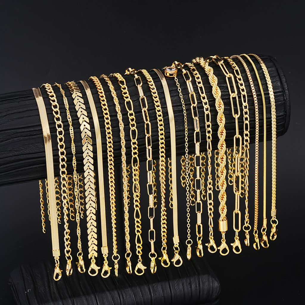 20pcs Elegant Simple Chic Vintage Snake Bone Twisted Plane Metal Geometric Multi-Layered Stacking Bracelet Set for Women Daily Match Party Vacation Dating Holiday Gift