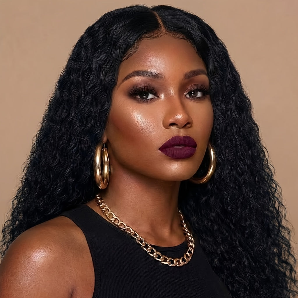 Cosplay Wig | Natural Black Wavy Wig with Pre-Styled Hairline, Comfortable Fit, Fluffy Thick Natural Look, Easy to Maintain | Ideal for Work, Dates, Concerts And Cosplay | African-Style Wig | Deep Wave Wig | Party Wig