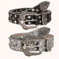 Luxurious Sparkly Sequin Belt | Black Silvery Western Punk Style Rhinestone-Embellished Belt with Rivet Decorations, Exquisitely Carved Silvery Buckle & Adjustable Holes | Daily Fashion Metal Accent for Halloween, Summer, School, Autumn, Halloween