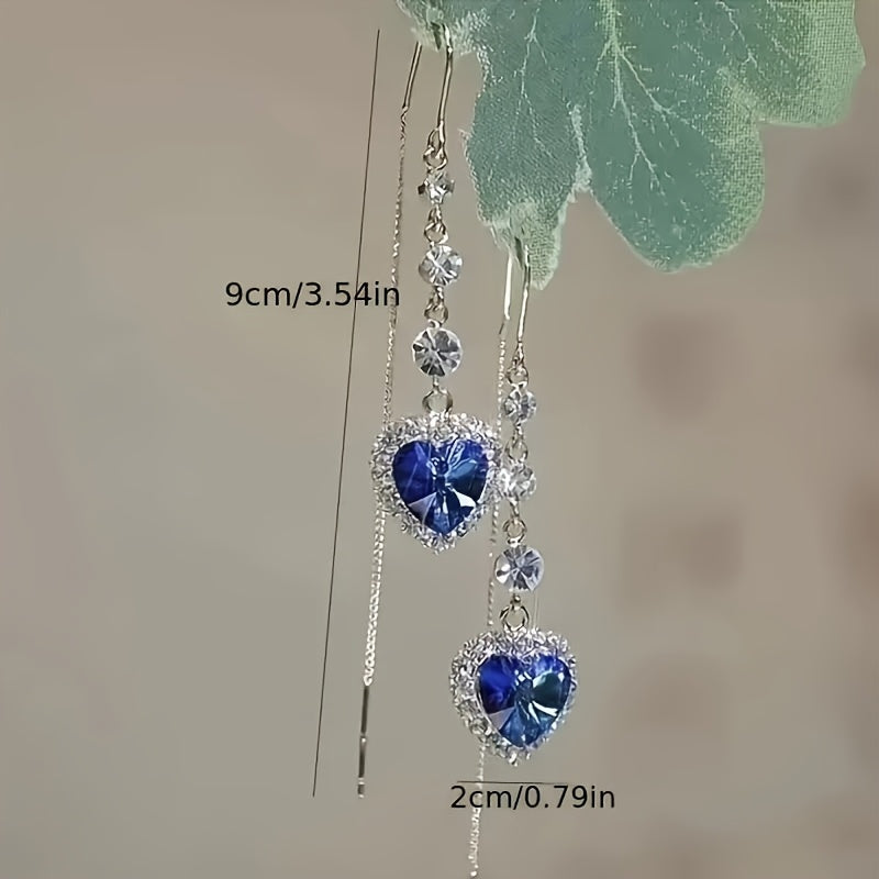 2 Pairs Heart-Shaped Crystal Pendant Earrings - Exquisite, Luxurious, Sparkling Rhinestone, Ideal for Valentine's Day Gifts