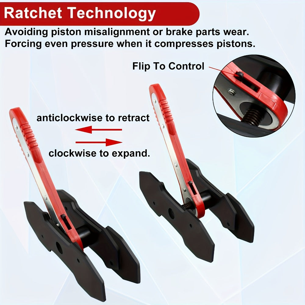 Brake Caliper Compression Tool, Brake Caliper Tool With 360 Degree Swing Ratchet, Brake Caliper Piston Compression Tool With 2pcs Spacers, Suitable For Auto Repair, Red