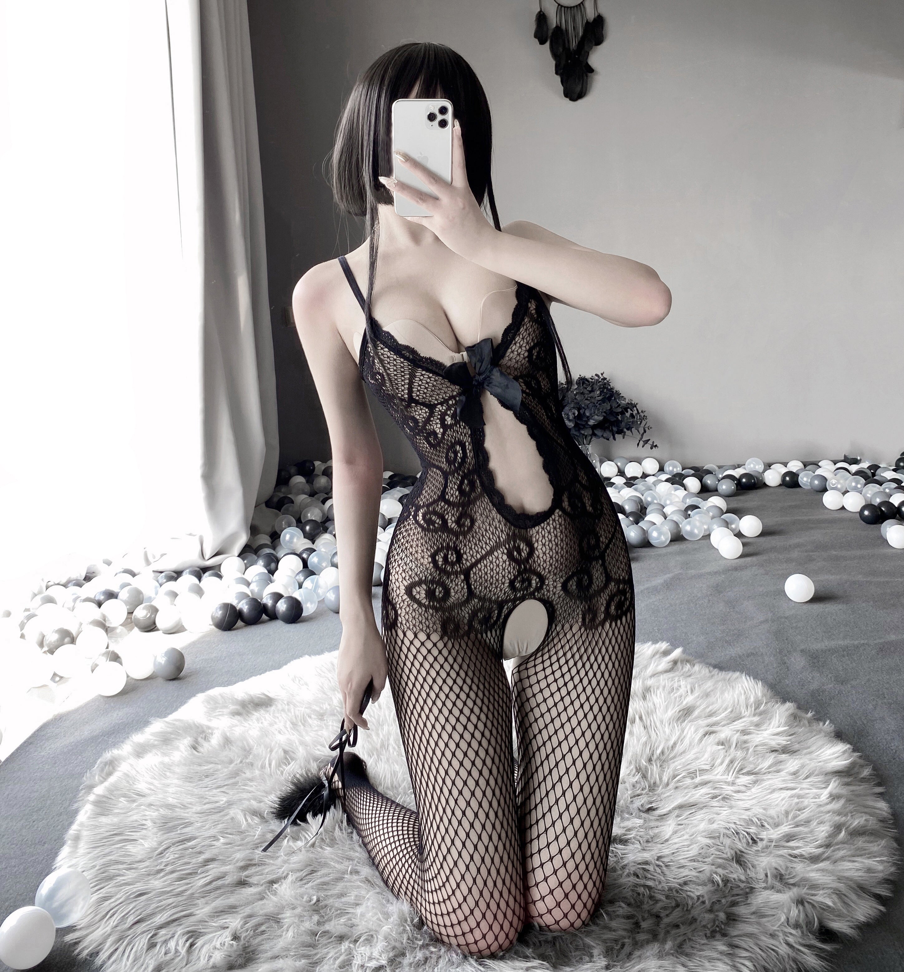 W-3101  Erotic mesh bandeau open crotch one-piece