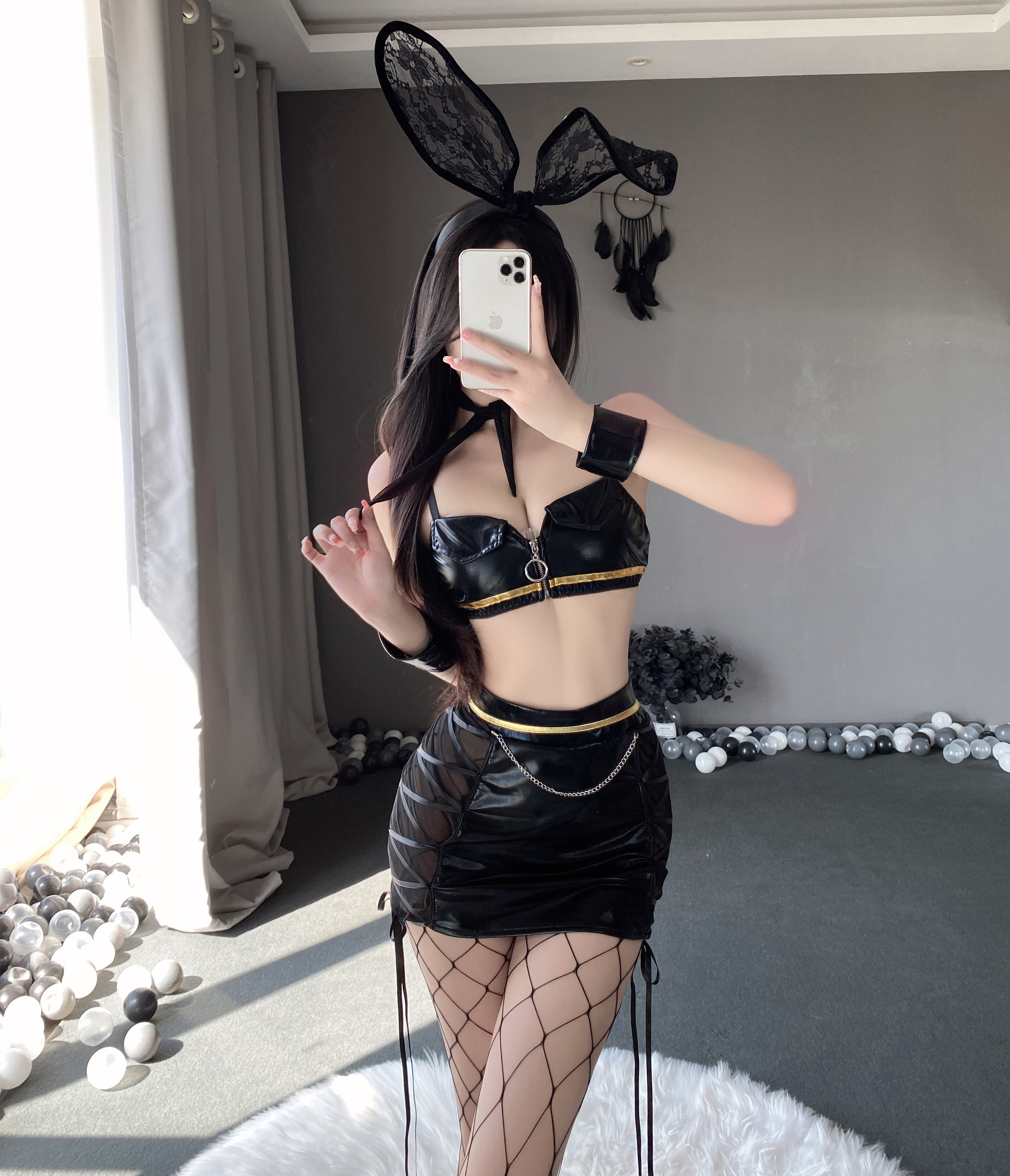 T-2633  Bunny girl uniform seduction cosplay tight patent leather