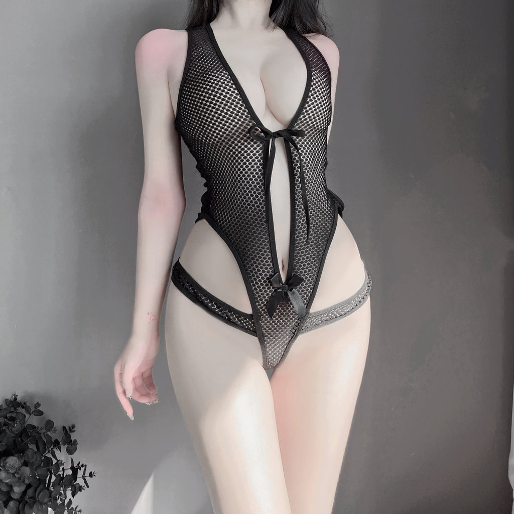 W-2504  Open-gear-free jumpie stockings large size cutout see-through mesh stockings