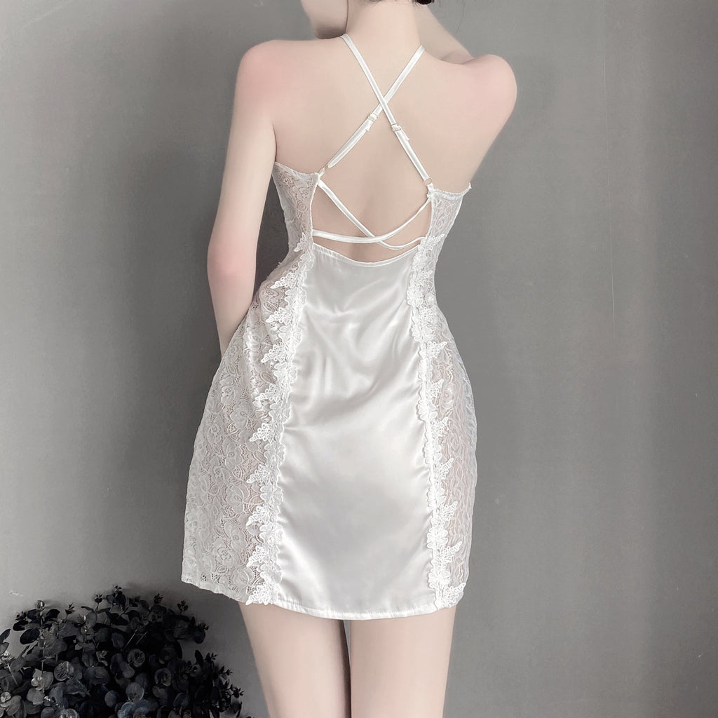 T-2509 Sexy lingerie deep V seduction side split embroidered slip nightdress
