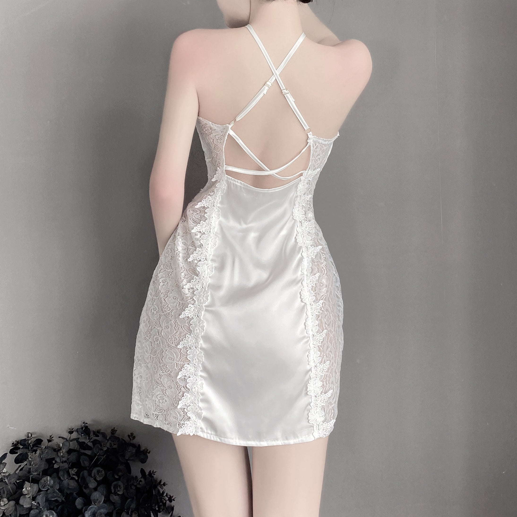 T-2509 Sexy lingerie deep V seduction side split embroidered slip nightdress