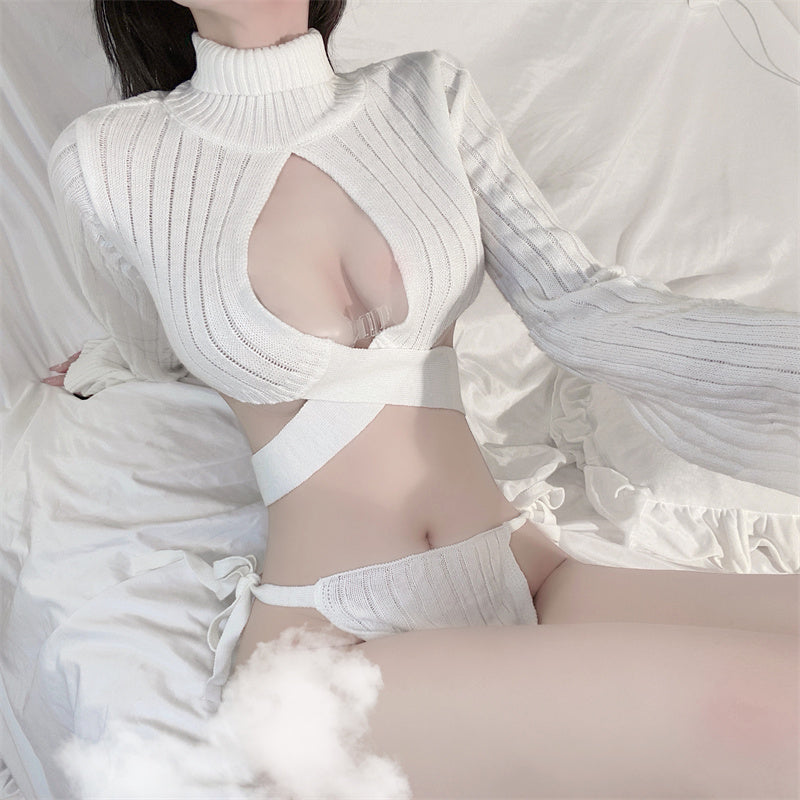 P-357  Openwork strappy open-chest sweater