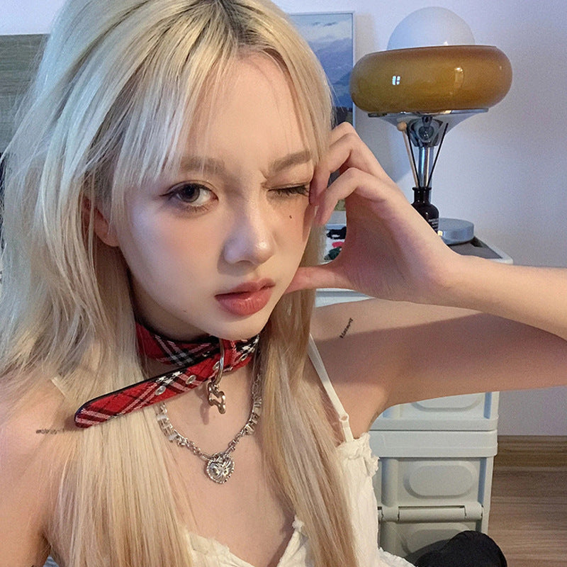 P-1383 Harajuku vintage red checkered choker collar
