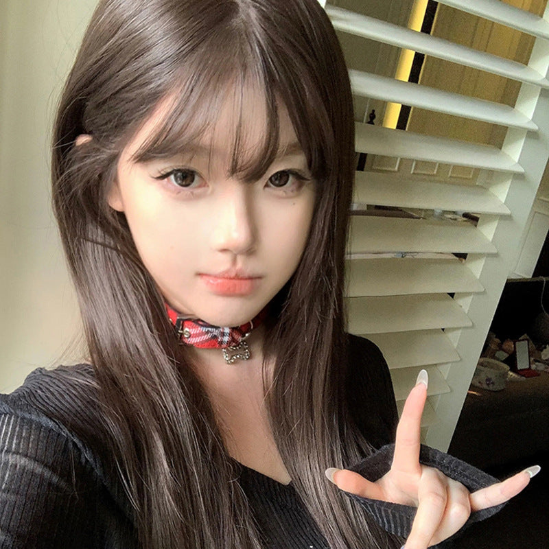 P-1383 Harajuku vintage red checkered choker collar