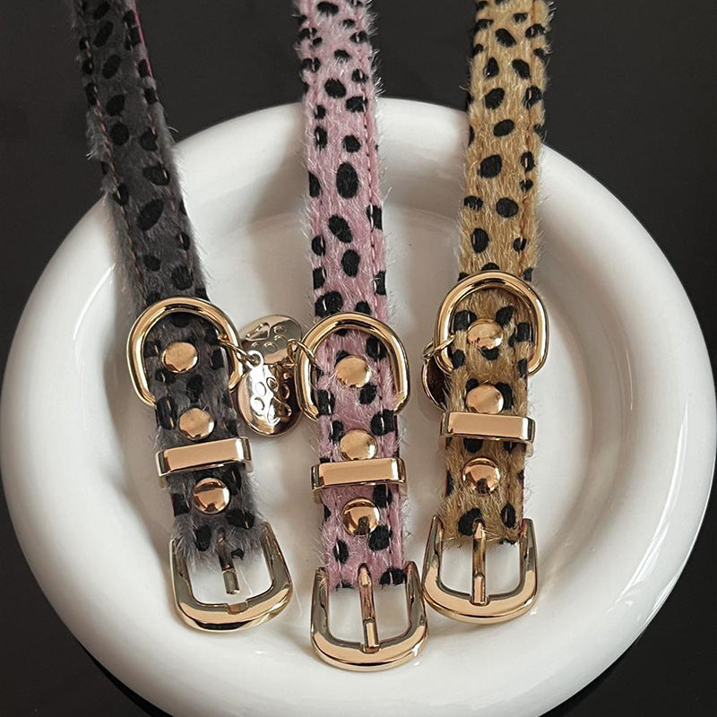 P-1387  Leopard print fluff punk leather collar