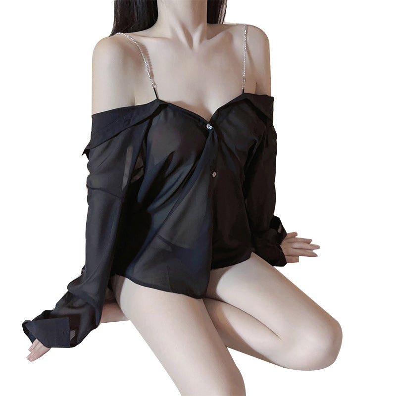 D-8476 Tiktok same style Tempting Night Sexy Transparent Strap Sleepwear Shirt