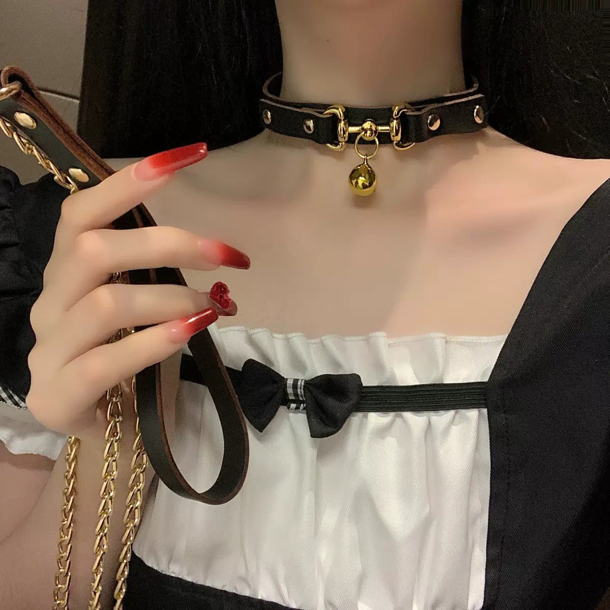 P-1237  Small bell double leather collar