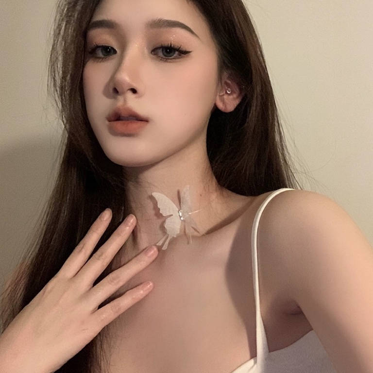 P-363  Diamond black butterfly fairy choker collar
