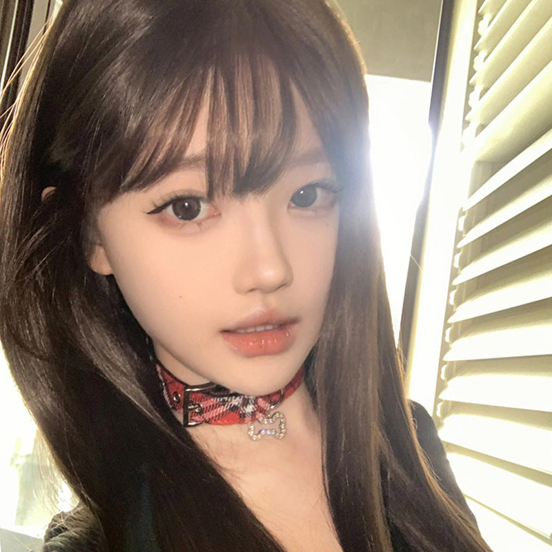 P-1383 Harajuku vintage red checkered choker collar