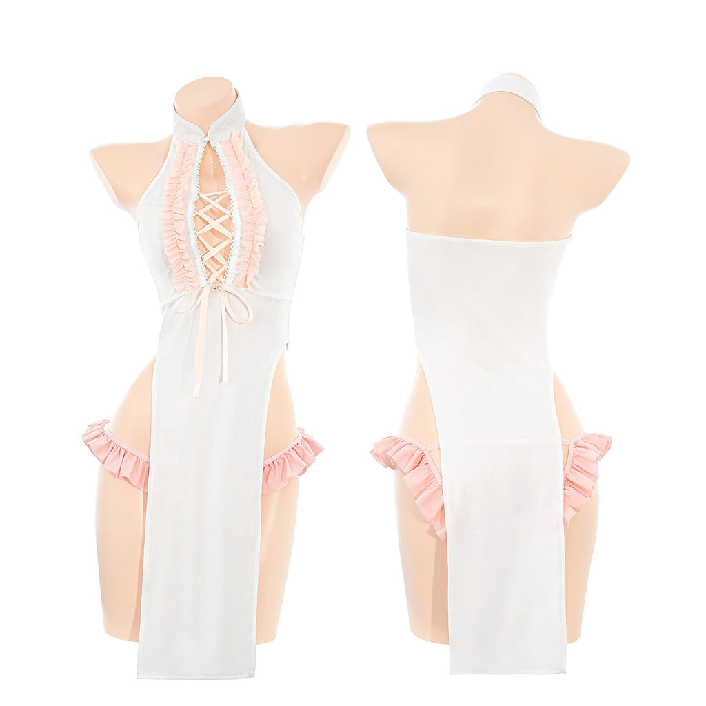 M-ZY134 Sexy Teasing Cheongsam Nightgown - Delicate Waist Design, High Slit, Lace-Up, Buttock-Baring & Easy-Access