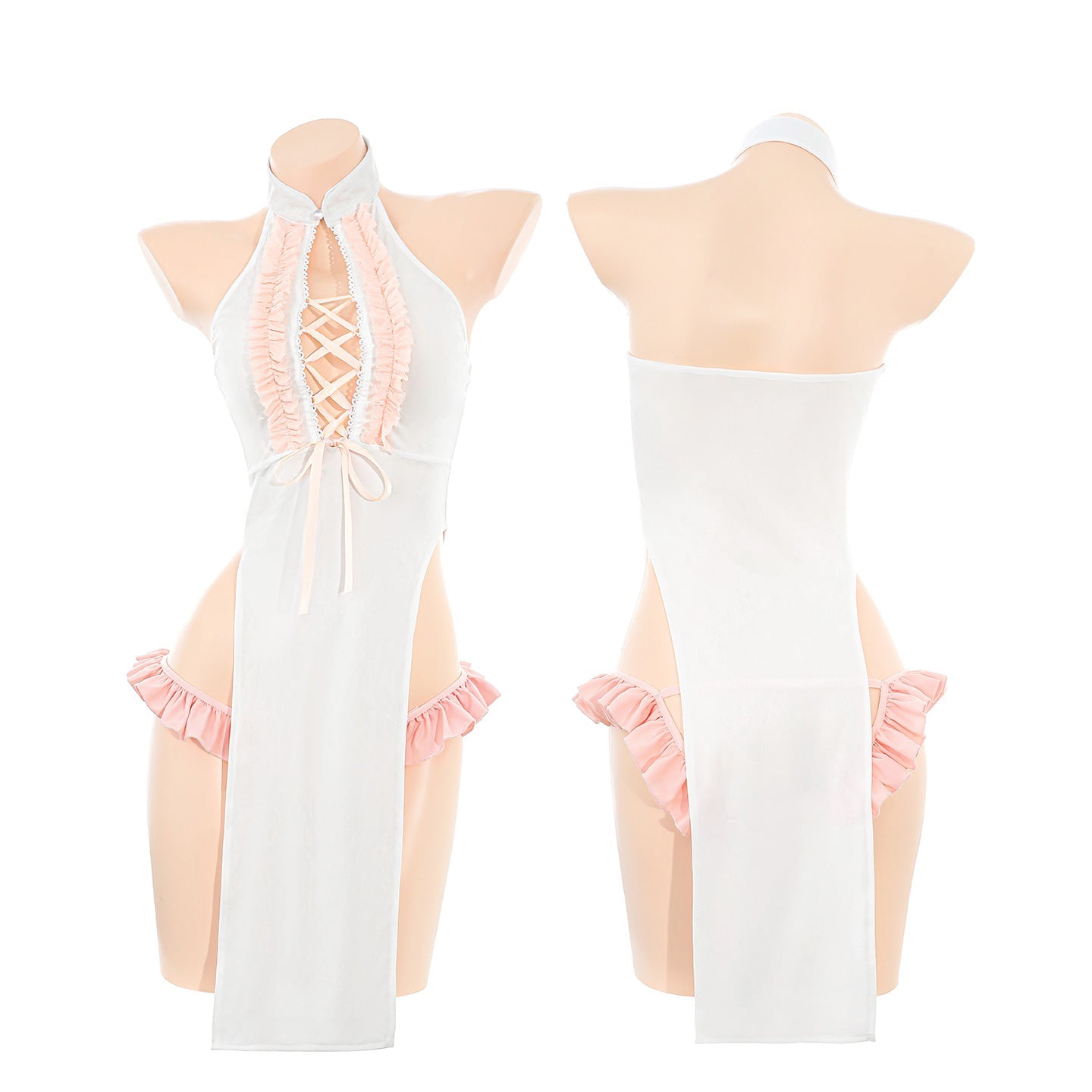 M-ZY134 Sexy Teasing Cheongsam Nightgown - Delicate Waist Design, High Slit, Lace-Up, Buttock-Baring & Easy-Access