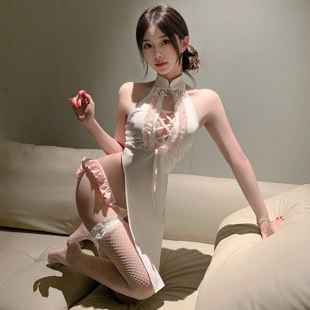 M-ZY134 Sexy Teasing Cheongsam Nightgown - Delicate Waist Design, High Slit, Lace-Up, Buttock-Baring & Easy-Access