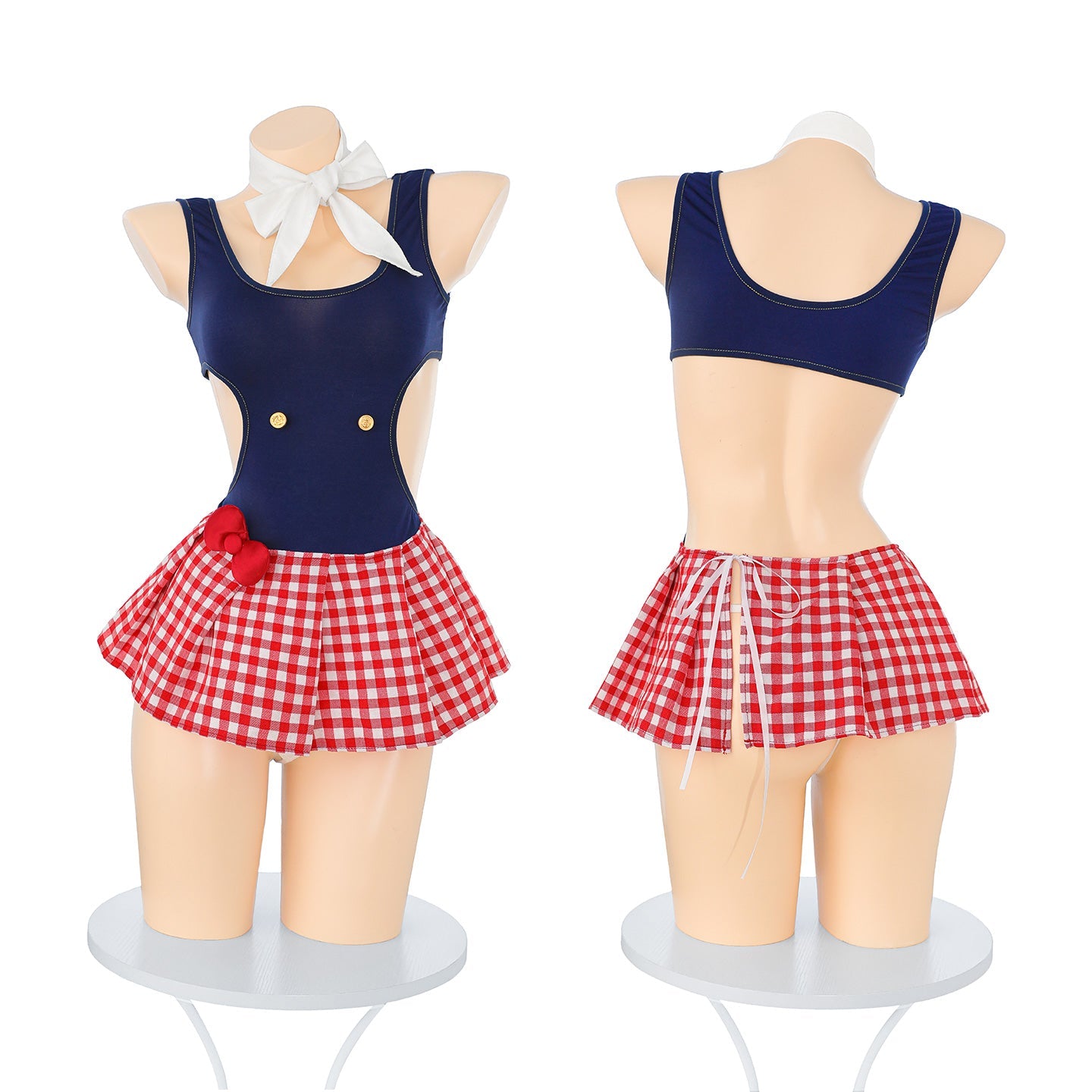 M-ZY139 Sexy Teasing Hello Kitty-Inspired Color-Block Nightgown - Cute & Soft, Buttock-Baring, Easy-Access Lingerie Outfit