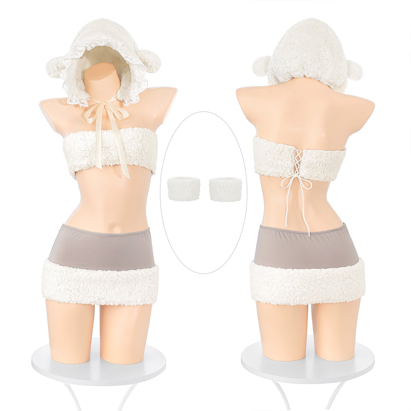 M-ZY149  Sexy Teasing Milk-Innocent Lamb Crop Top Set - Autumn/Winter, Mini Skirt Lingerie Pajamas