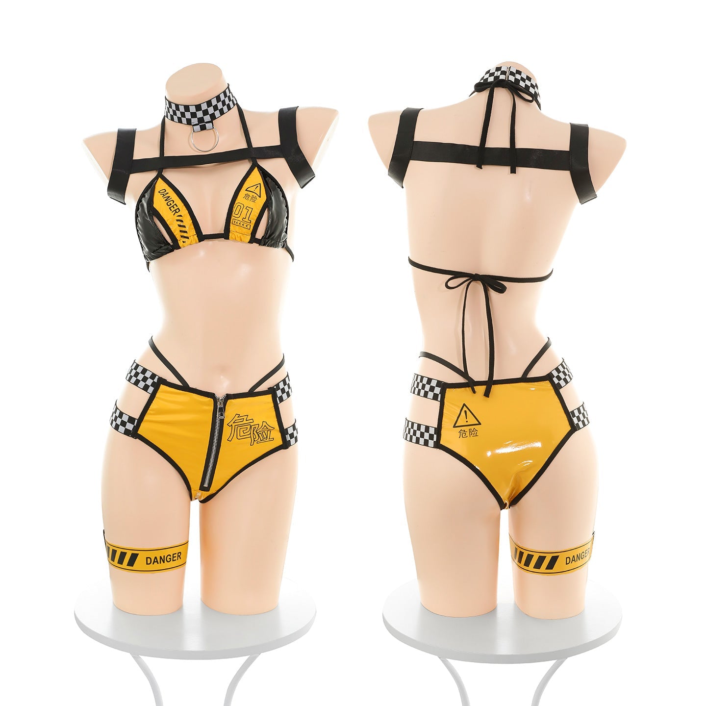 M-ZY17  Sexy Innocent Two-Piece Patent Leather Cosplay Set - Passionate Car Model Xiao Ju Cos Lingerie Outfit