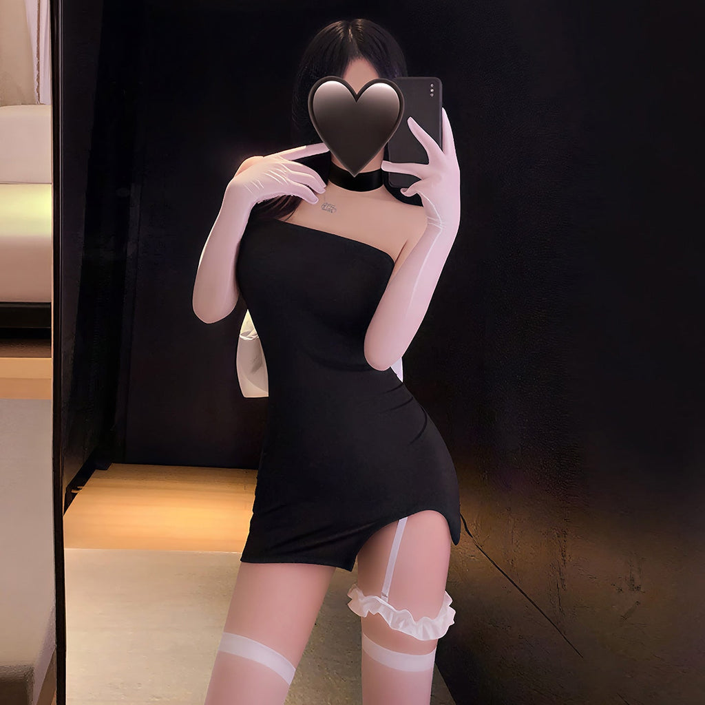 M-ZY83  Sexy Innocent Reversible Bow Set - Teasing, Braless & Bodycon Mini Dress