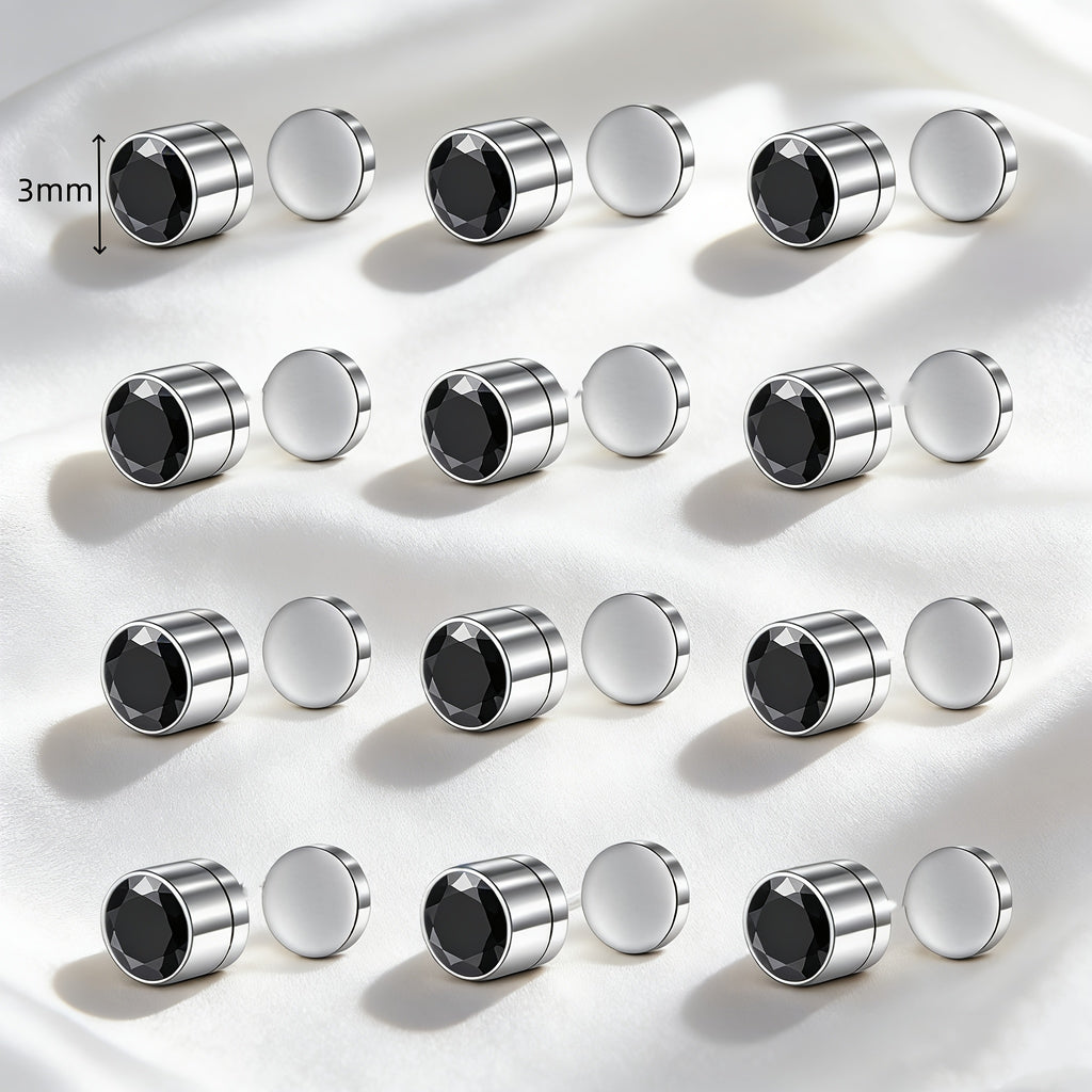 8/9/12/14pcs Magnetic Stud Earrings for Men Round Square Embellished Stud Earrings