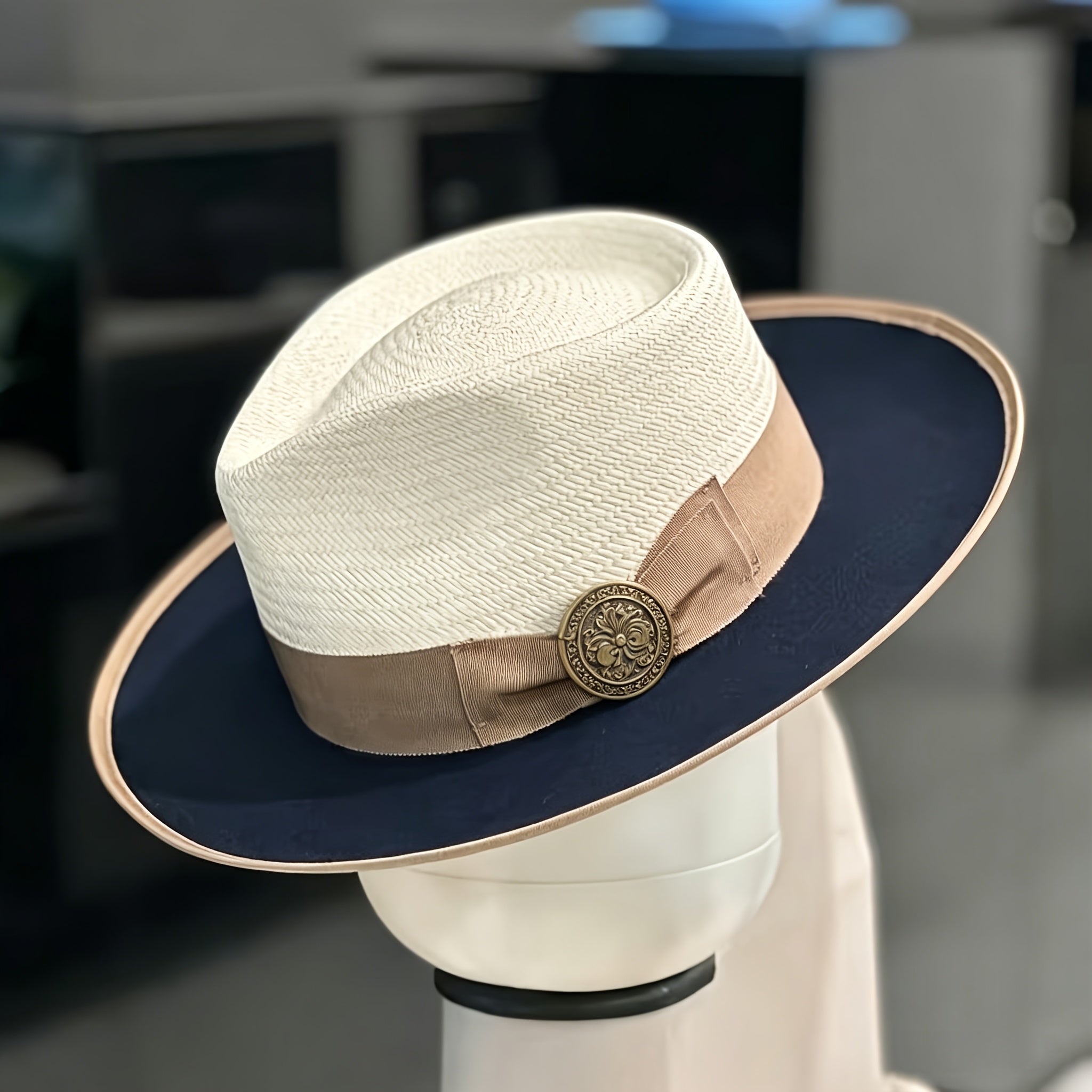 Hand- Panama Color Matching Spring And Summer Hat, Men'S And Women'S Valentine'S Day Gift, Wedding Style Unisex, Head Circumference 22.44-23.62inch, Adjustable Hat Circumference