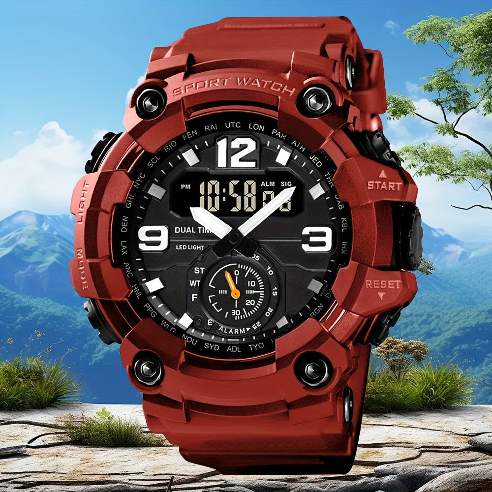 [Ideal Gift] Men's Sports Digital Dual-Display Watch Is Easy And Fashionable with a TPU Strap, The Best Choice for Gifts