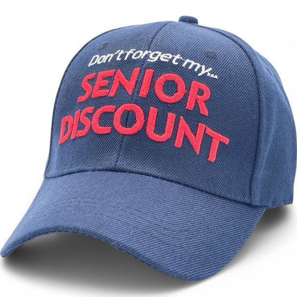 "SENIOR DISCOUNT" Embroidered BASEBALL CAP Adjustable, UV protection Design for Men, Perfect for Outdoor Activities, Casual, Fun Cap