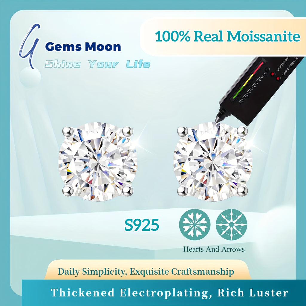 Amazing Discount! Brilliant Moissanite Hand-Set Stud Earrings, High-Quality D Color VVS1, S925 Silver, Ideal Jewelry Gifts for Valentine's Day, Birthday, with GRA Certificate, Velvet Pouch, Silver Polishing Cloth, Backs. Local Warehouse,