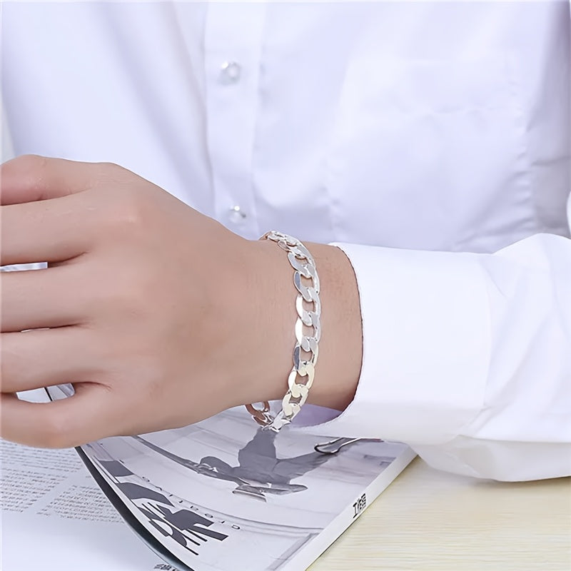 925 925 Silver Plated Snake Design Bracelet - 1pc, 7.5in Chain Length, Luxury Retro Street Hip Hop Men's Jewelry with Elegant Gift Box for Holiday or Birthday Present