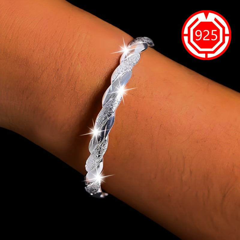2pcs Elegant 925 Sterling Silver Twisted Bracelets, Hypoallergenic Matte Finish, Open Design - Perfect For Daily Wear And Holiday Gifts, Christmas Present