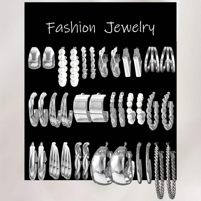 A Set Of 24 Pairs Of Fashionable Alloy Earrings-perfect For Everyday Wear Or As A Holiday Gift-zinc Alloy With Stainless Steel Studs-perfect For Parties And Everyday Use-no Enamel Or Gemstones-perfect For Year-round Styling