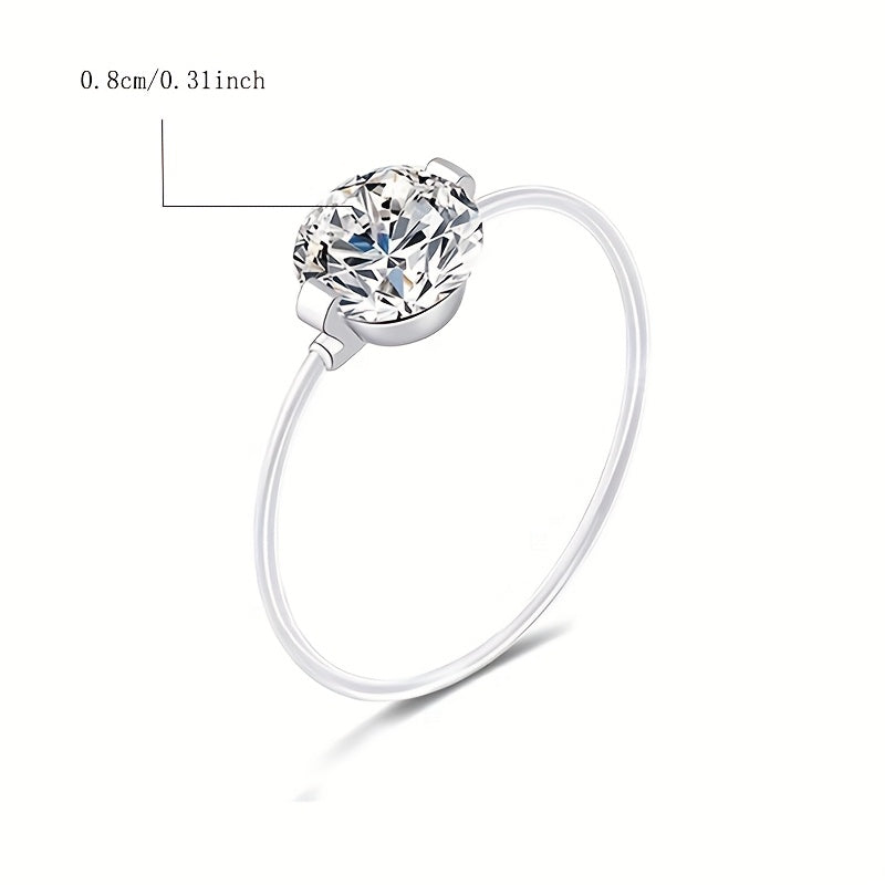 925 Silver Moissanite Fishing Line Ring, Minimalist Large Stone Versatile Niche Design Band Jewelry, Invisible Transparent, Perfect for Music Festivals Vacation Occasions And Holiday Gifts, Cute & Luxurious Style