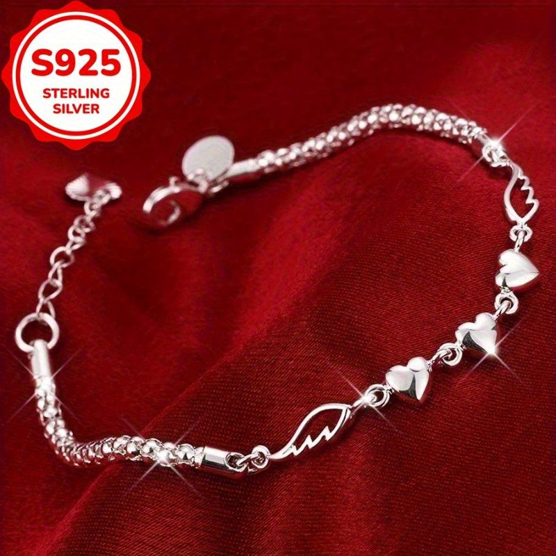 [Beach Gift] Fashion 925 Sterling Silver Love Angel Wings Chain Anklet Beach Gift for Women