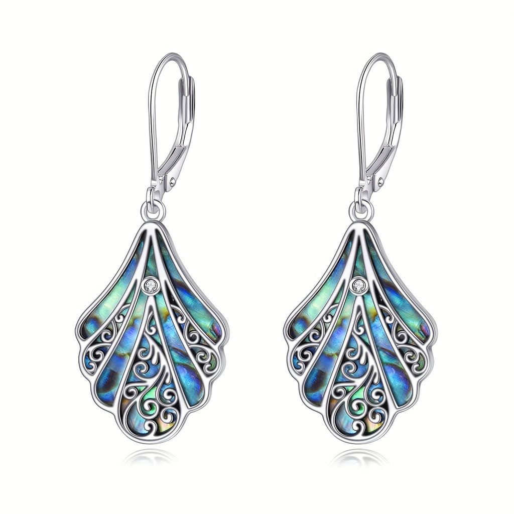 925 Sterling Silver Abalone Shell Dangle Drop Earrings For Women Filigree Bohemian Earrings Jewelry Gift