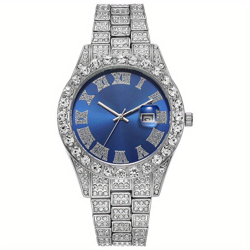 Men'S Hip Hop Set: Trendy Watch, Cuban Chain Pendant Necklace And Bracelet Combo, Stylish Men'S Additions Gift for Christmas, Birthday, Valentine'S Day, And Father'S Day
