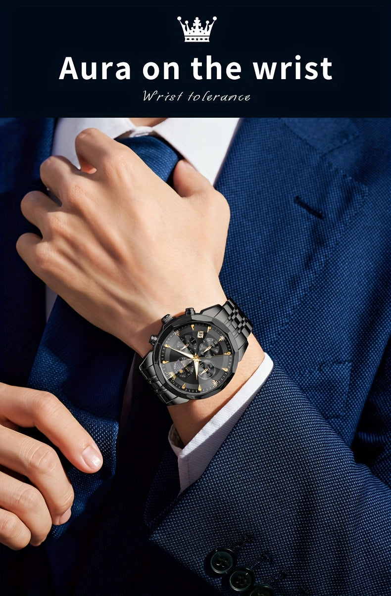 OLEVS Watches for Men Business Dress Analog Quartz Chronograph Luxury Two Tone Stainless Steel Moon Phase Luminous Date Classic Men'S Wristwatches Reloj Para Hombre