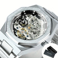 1pc FORSINING Men's Luxury Mechanical Watch - Skeleton Tourbillon, Luminous Hands, Stainless Steel Band, Irregular Case, Fashion Casual Style, Ideal for Christmas, Father's Day Gift, Luxury Business Watch | Automatic Watch | Without Battery