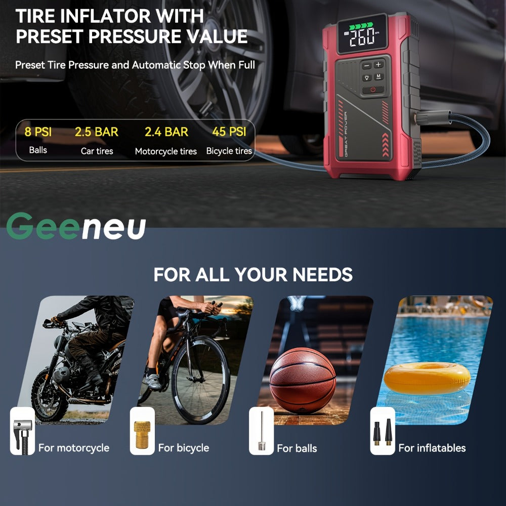 [Portable Jump Starter] Jump Starter With Air Compressor, 8000A Peak Battery Jumper Starter Portable, Jump Box For Car Battery, 12V Portable Jump Starter For 8.0L Gas And 6.5L Diesel Cars With USB Ports And LED Flashlight, Portable Car Jump Starter, Batte