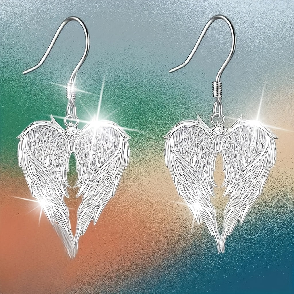 A Pair of Stylish And Elegant Angel Wings Heart-Shaped Love Pendant Earrings, Or a Heart-Shaped Pendant Necklace, Exquisite Holiday Birthday Party Memorabilia Gifts, Christmas Valentine'S Day Mother'S Day Presents, Jewelry Accessories