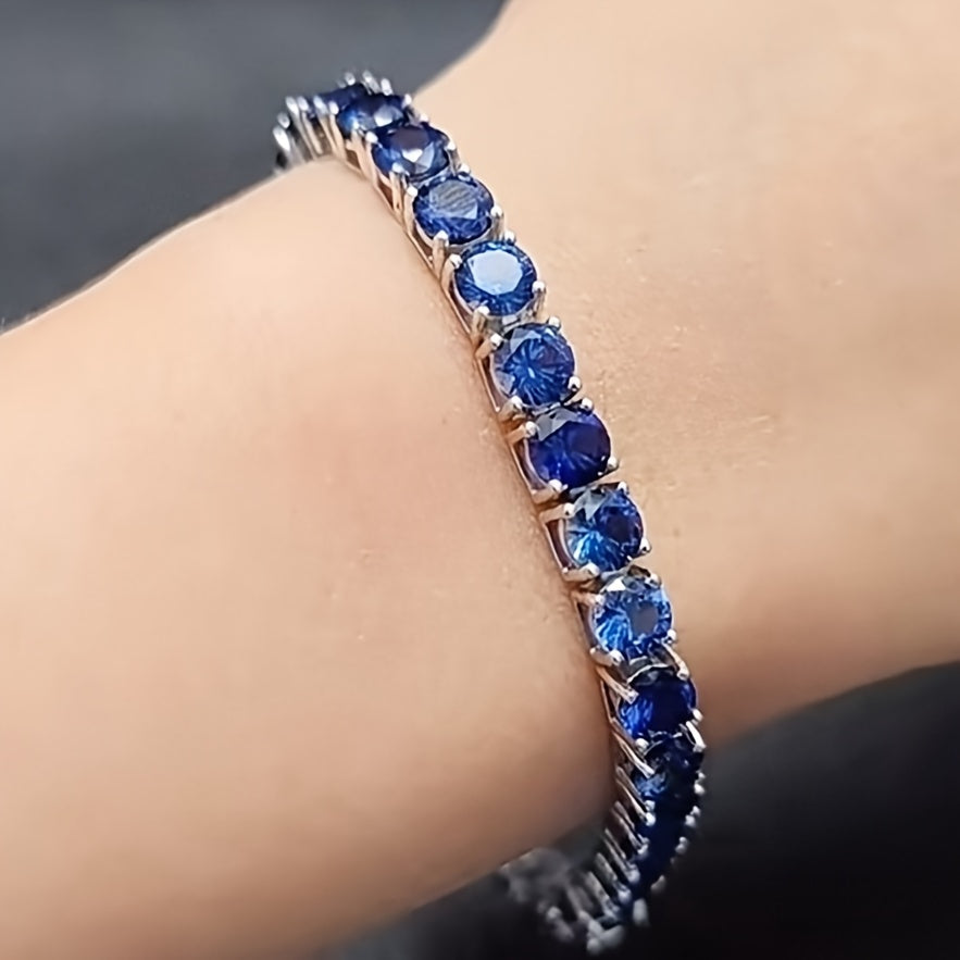 Elegant 925 Silver Blue Moissanite Tennis Bracelet, Simple, Stylish and Elegant Design, Suitable for Daily Wear and Gifts, As The Perfect Jewelry for Mother/ Wife/ Girlfriend