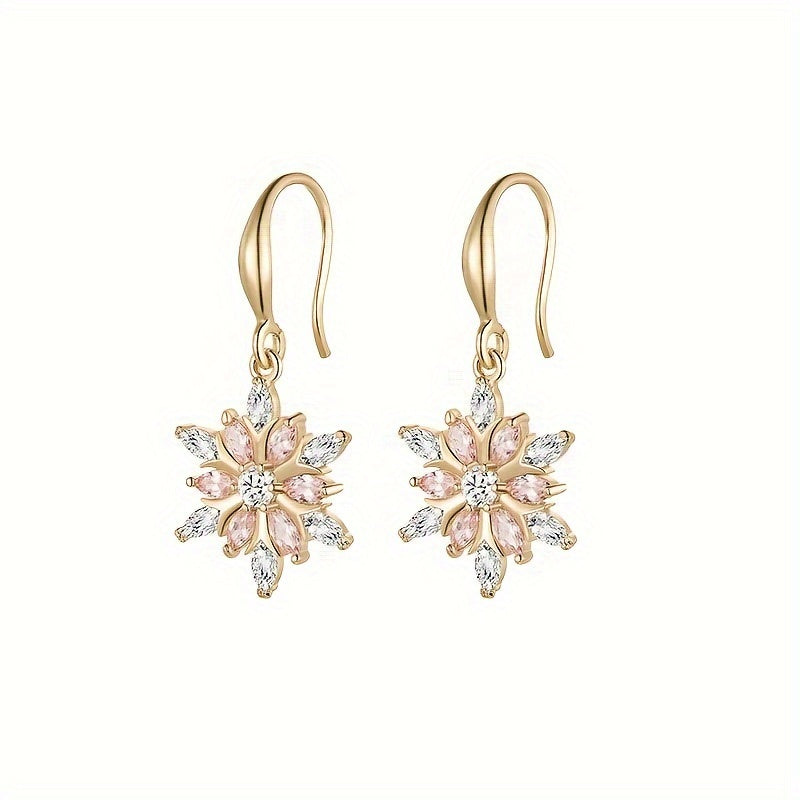 [Pink Glass Snowflake Earrings] Sterling Silver Elegant Pink Glass Snowflake Earrings | S925, Casual Decoration, Holiday Gift for Girlfriend