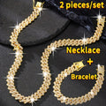 2pcs Men Cuban Link Necklace And Bracelet Set Full Rhinestones Embellished Unisex Punk Inspired, Y2K Hip Hop Style Cuban Link Necklace Bracelet Jewelry Luxury Gift Idea for Him/Her
